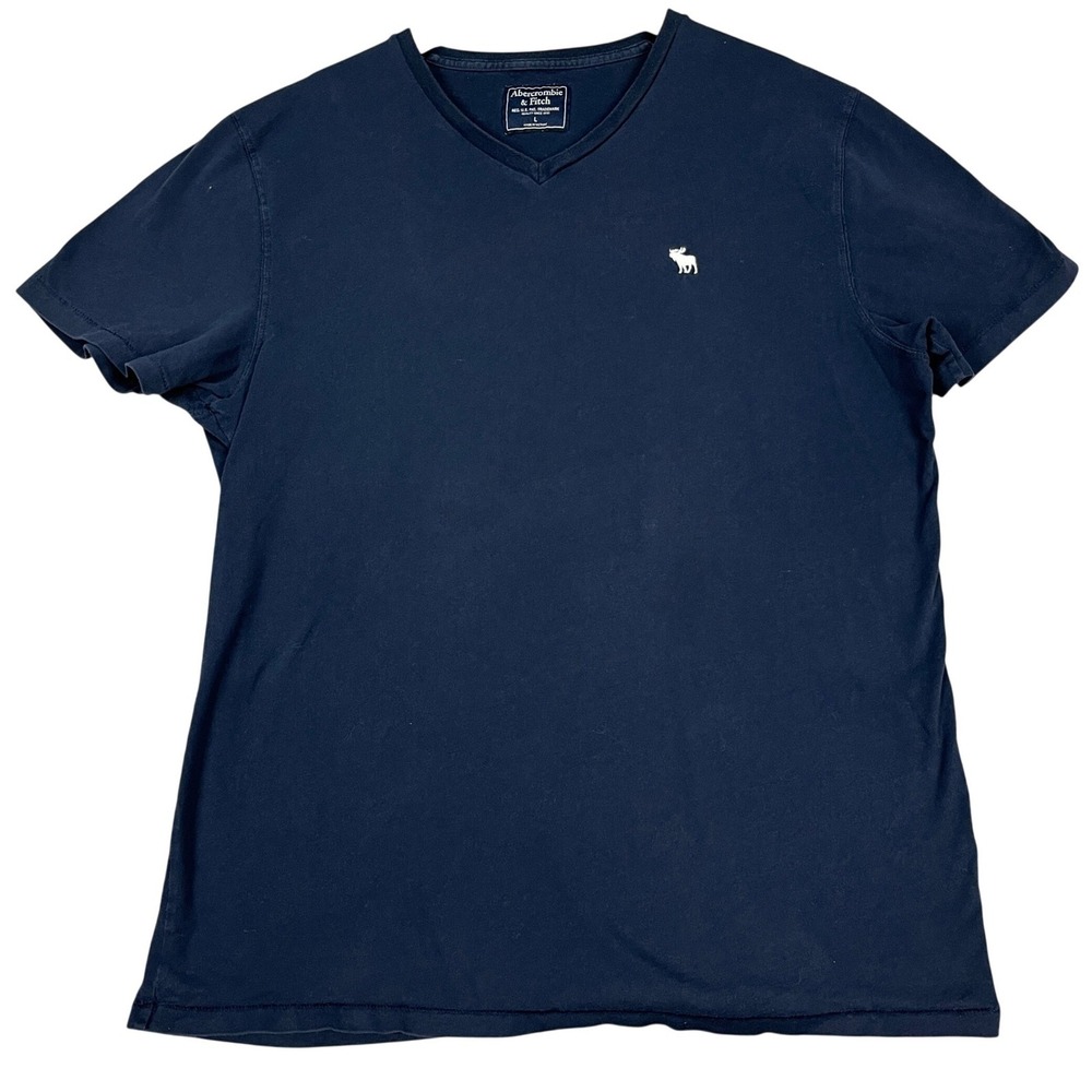 Abercrombie & Fitch T-Shirt Mens Large Navy Blue Short Sleeve V-Neck Moose Logo